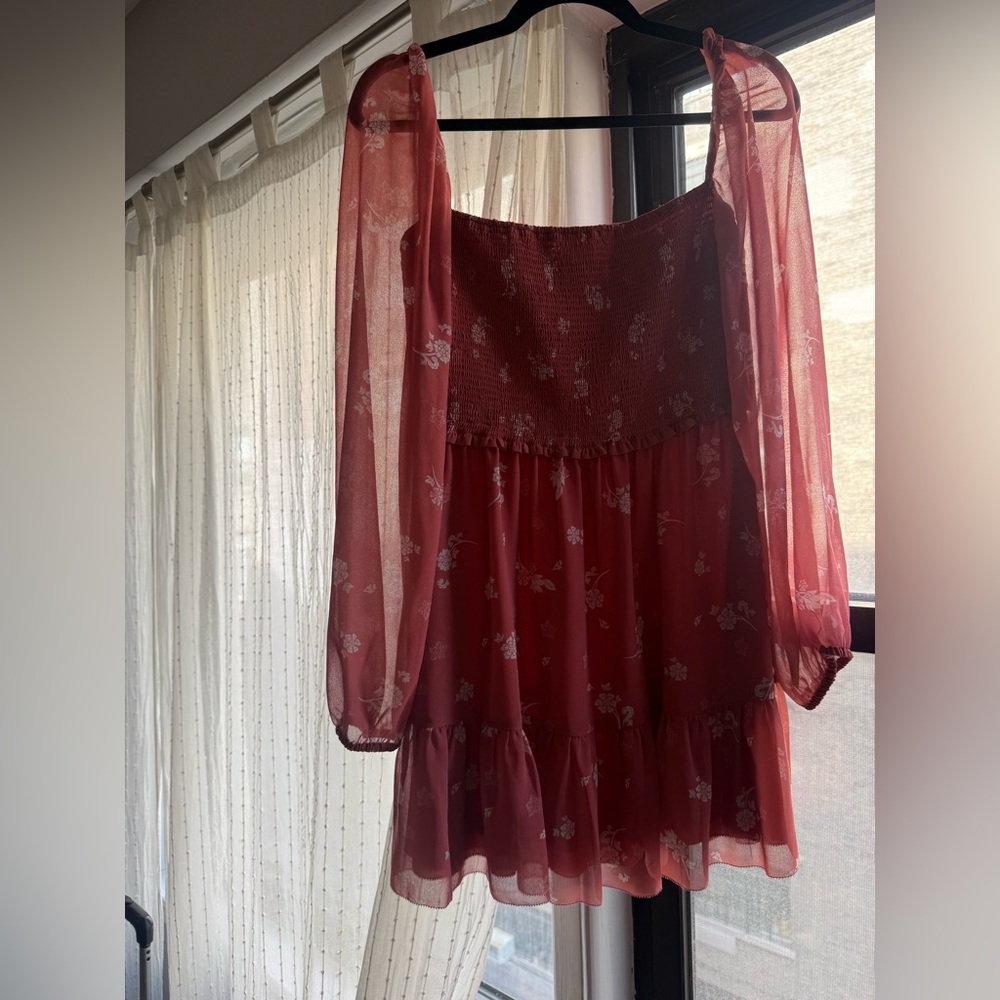 Aritzia Pink Floral Sheer Sleeve Dress